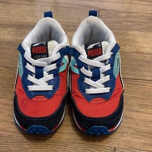 Puma RiderFV Toddler Red & Blue Trainer Sneakers with Mint Accents